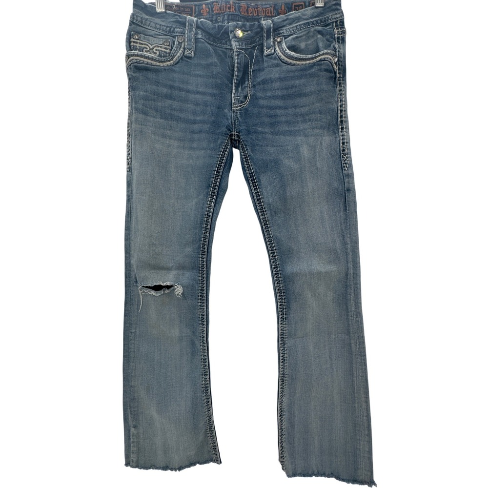 Rock Revival Victories B Bootcut Jeans Women 29 Blue‎ Distressed Rhinestone